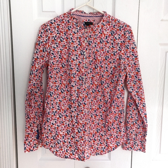 Talbots Floral Top Sz Med Long-Sleeved 100% Cotton Spring Summer - Picture 1 of 5